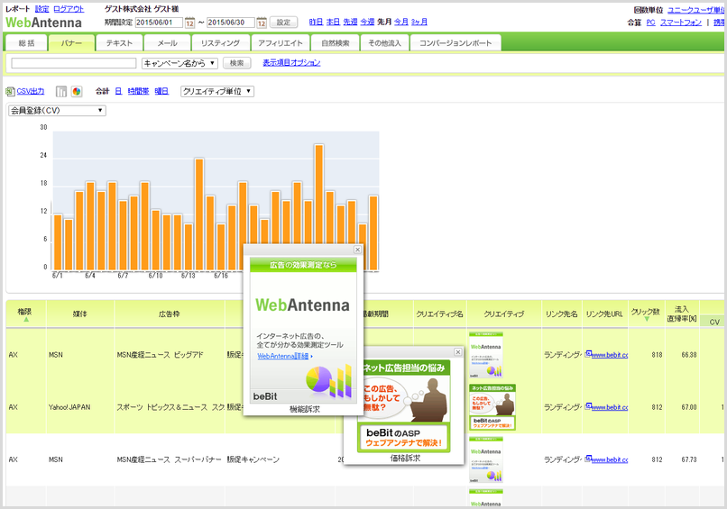 広告効果測定ツール「ウェブアンテナ(WebAntenna)」の圧倒的に見やすい・使いやすいインターフェース