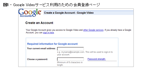 図1 Google Videoサービス利用のための会員登録ページ