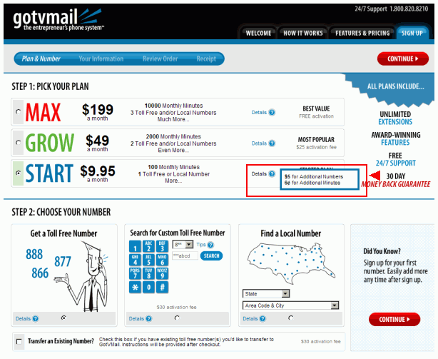 企業向け電話システム「gotvmail」の申込ページ