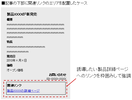 記事の下部に関連リンクのエリアを配置したケース