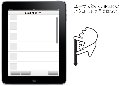 ユーザにとって、iPadでのスクロールは苦ではない